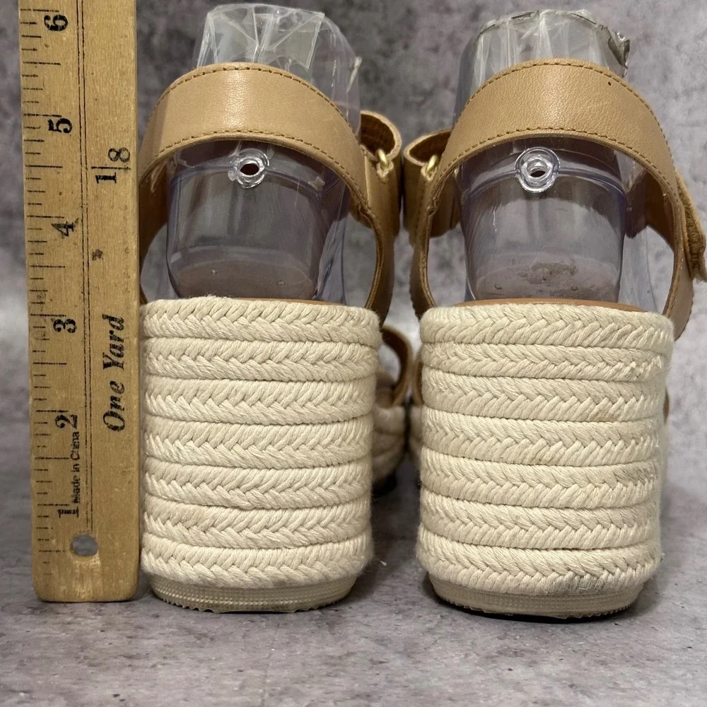 Sorel Cameron Wedge Sandals Womens 10 Tan Espadrille Platform Leather